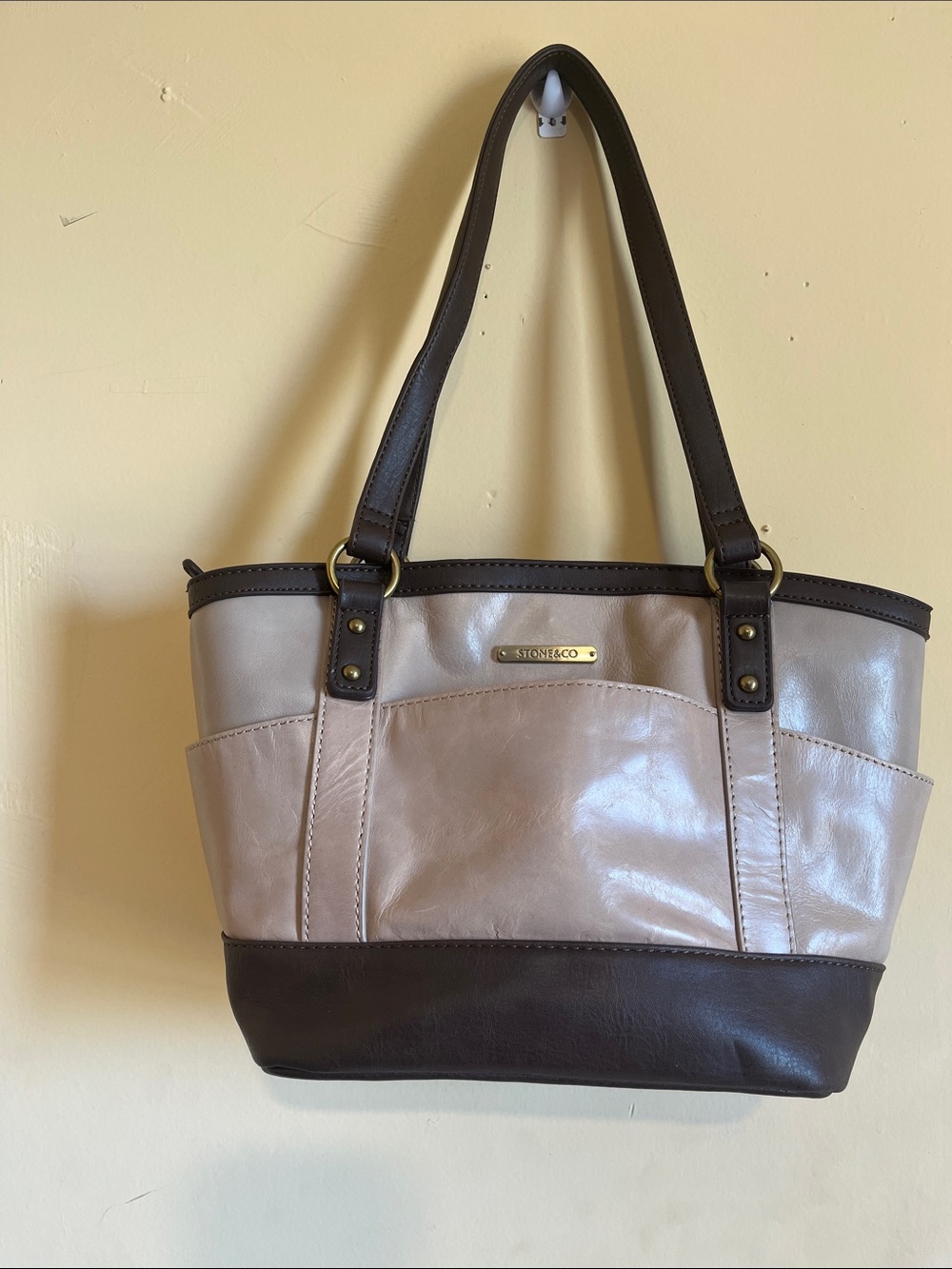 Stone & Co. Taupe and Dark Brown Leather Shoulder Bag